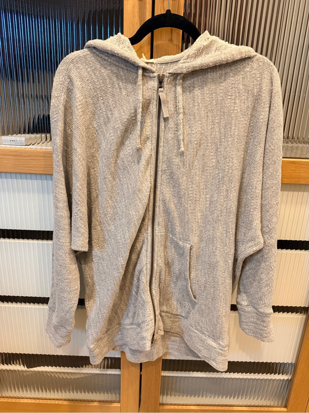Eileen Fisher- Marled Yarn Drop Sleeve Hoodie Sweatshirt Zip Up